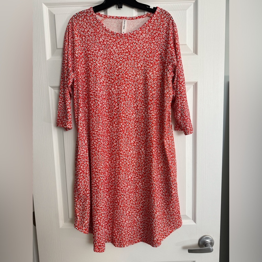 Tickled Teal Red and White Floral Dress